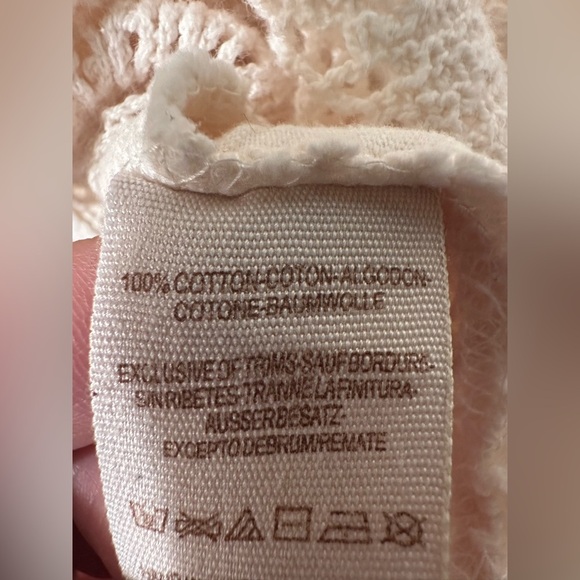 FREE PEOPLE Small 100% Cotton Romantic Long Sleeve Vanilla T Lace Crochet Sheer - Picture 9 of 11